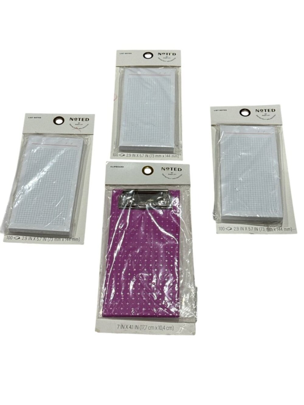 Noted By Post-It Clipboard & Graph Paper List Notes Set Purple & White 7x4.1 In
